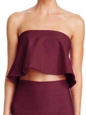 LIKELY Tearose Strapless Flared Tube Top Burgundy Maroon - size S
